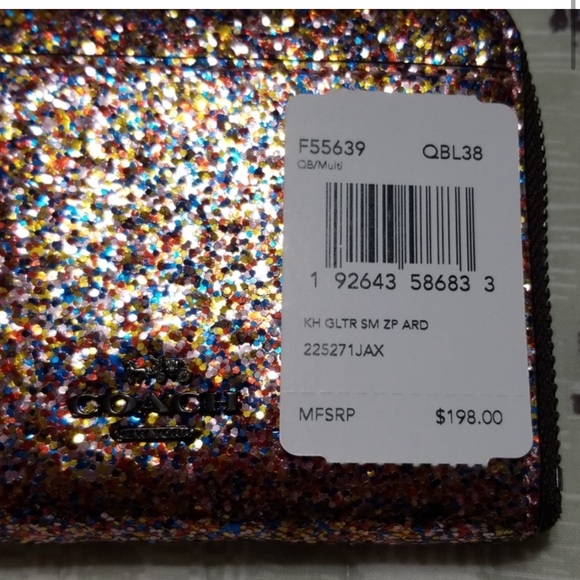 Coach X Keith Haring small zip around leather multi glitter wallet G/EC ~ - Picture 16 of 16